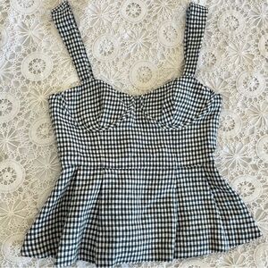 Reformation green gingham peplum bustier sleeveless tank top
